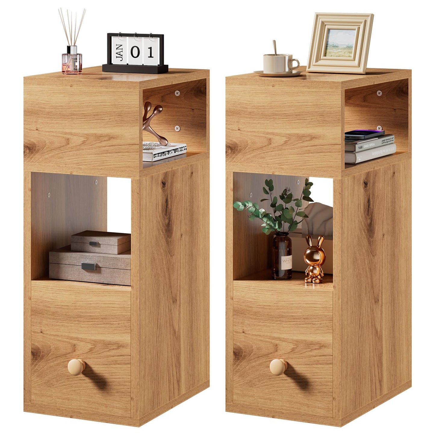 IBUYKE Slim Bedside Table Set of 2,Narrow Nightstand,Walnut Color WNS006K-2