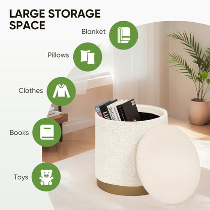 Bonlife Round Ottoman - Coffee Table with Storage, Cream, 37.5x37.5x42.5cm