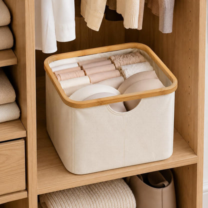 LIN HOME RS22110 Stackable Organizer Boxes with Soft Structure Canvas and Stable Bombu Frame Foldable Closet Organizer for Bathroom or Bedroom