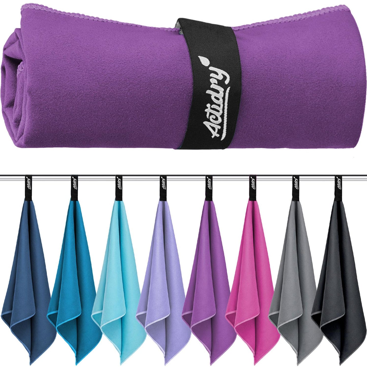 Actidry Oversized Microfiber Towel L (90x180 cm) - Sand Repellent, Lightweight for Travel, Pool, Yoga - Violet