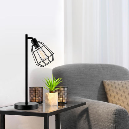 HARPER LIVING Plug in Table Lamp, Caged Bedside Table Light with Switch, E27 Cap, Reading Desk Lamp Black Vintage Finish, Ideal for Living Room,