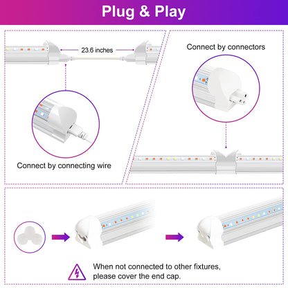 wolezek Grow Lights for Indoor Plants, 2FT T8 Full Spectrum Led Grow Light, with Dasiy Chain Design, 384LEDs(4/Pack) Plant Grow Lamp for Seedlings,