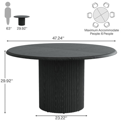 Tribesigns 47" Round Dining Table for 4, Farmhouse Kitchen Table with Metal Base, Modern Small Dinner Table for Dining Room,Kitchen, Black