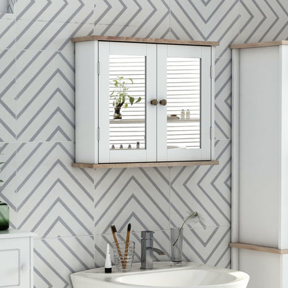 kleankin Bathroom Mirror Cabinet Wall Mounted Storage Cupboard with Double Door and Adjustable Shelf, White