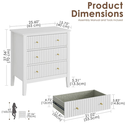 Apetaccat Large Bedside Table Bedroom, 3 Drawer Chest of Drawers, Bedside Cabinet With Metal Handles,for Bedroom Livingroom,Hallway,White
