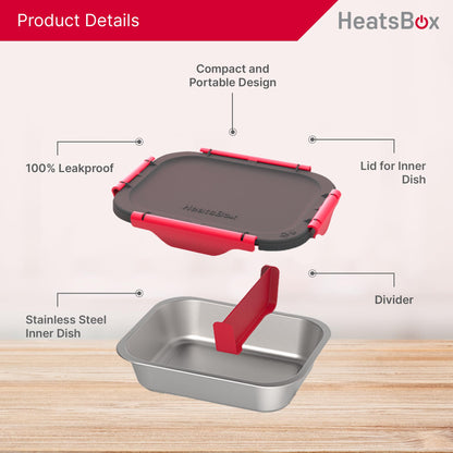 Faitron Inner Dish Set of 2, leak-proof stainless steel bowls with divider (925 ml), transport lid, temperature-stable up to 200 C, suitable for