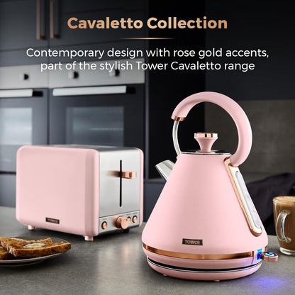Tower T10044PNK Cavaletto Pyramid Kettle with Fast Boil, Detachable Filter, 1.7 Litre, 3000 W, Marshmallow Pink and Rose Gold