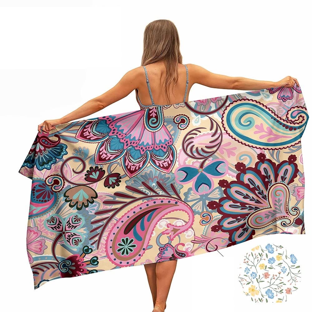 Ulticool Microfibre Towel – Cashmere Flowers – 160 x 80 cm – Lightweight Travel Towel Quick Drying Bath Towel Beach Towel Sauna Towel Microfibre