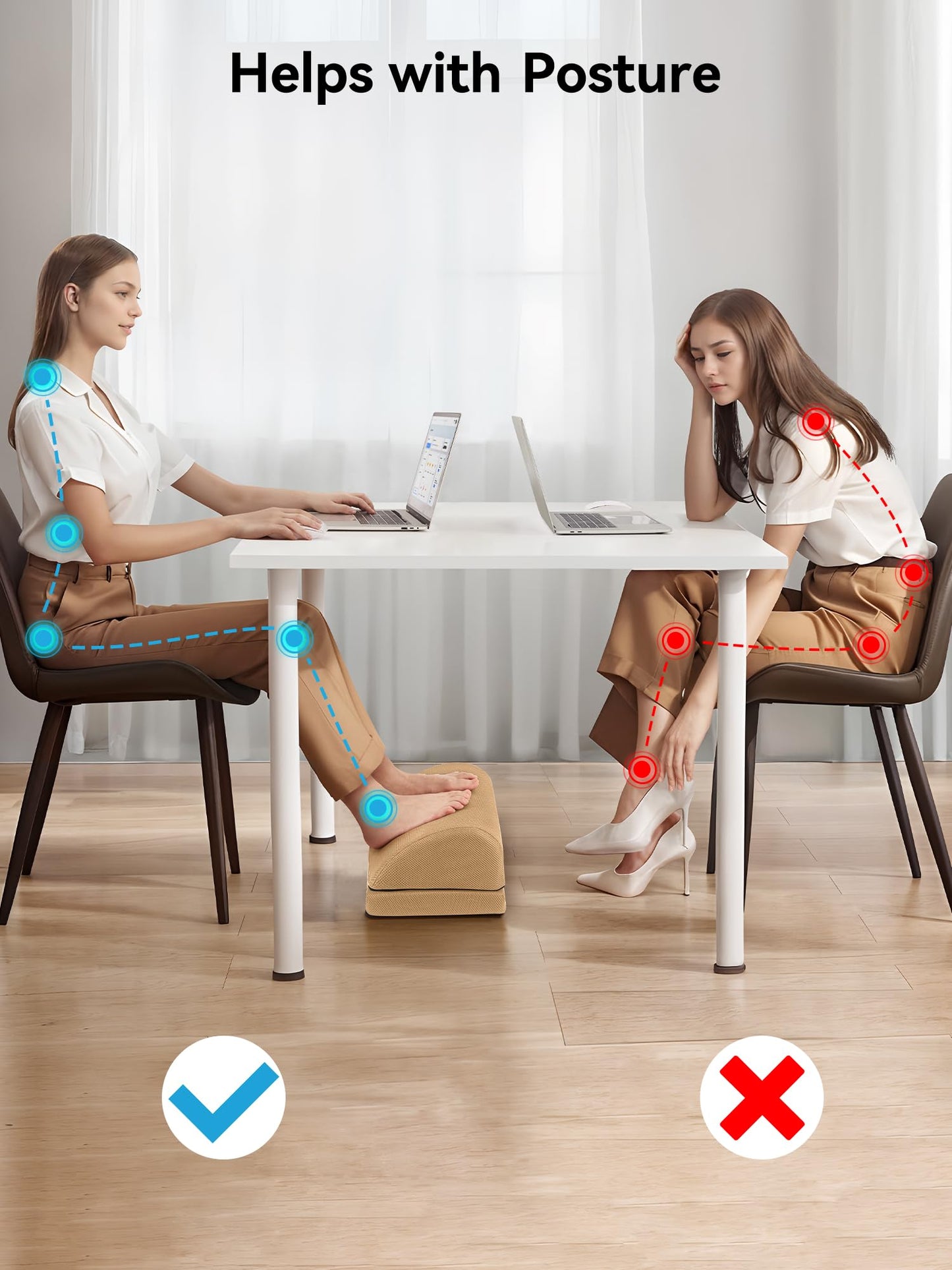 HEETA Foot Rest Under Desk, Ergonomic Desk Foot Rest Adjustable 2 Optional Height Footrest Foam Non-Slip Foot Stool for Home, Office & Gaming (Brown)