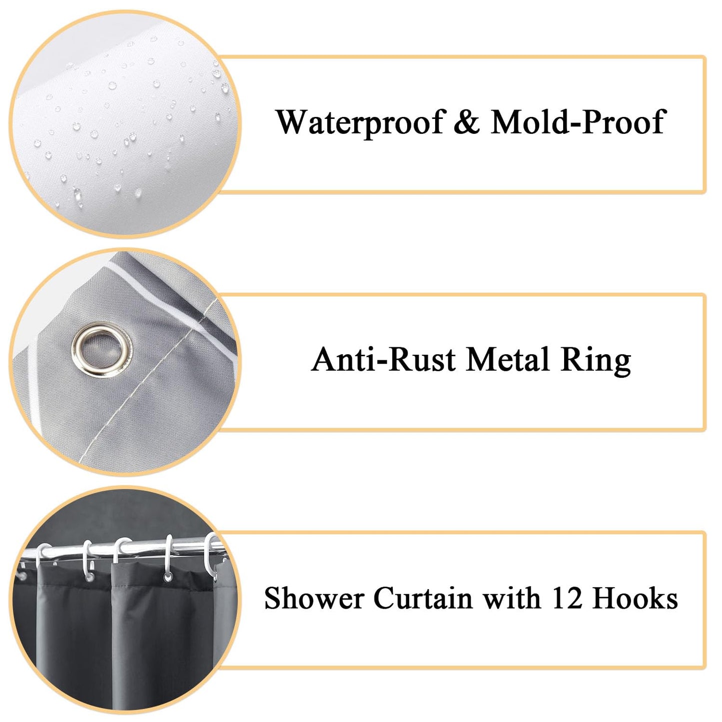 hzkais Shower Curtain, Mould Proof and Mildew Resistant Washable Bathroom Curtains, Shower Curtain for Bathroom, Bath Curtains with Hooks