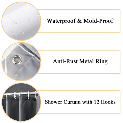 hzkais Shower Curtain, Mould Proof and Mildew Resistant Washable Bathroom Curtains, Shower Curtain for Bathroom, Bath Curtains with Hooks
