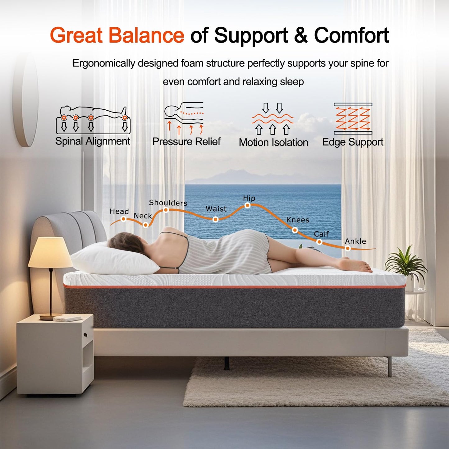 Laccard Double Mattress, 15cm Memory Foam Mattress, Cooling Double Mattresses for Pressure Relief