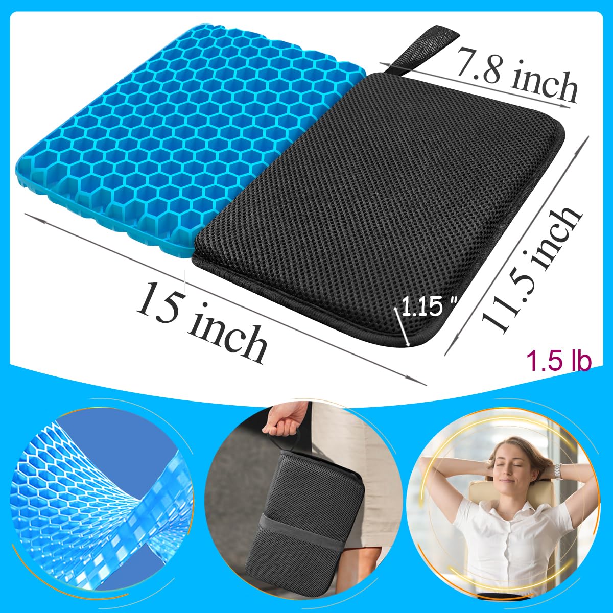 masteymoh Foldable Seat Cushion 1 Inch Thick, Portable Gel Seat Cushion for Pressure Relief, Light Portable seat Cushion for Travel Cushion