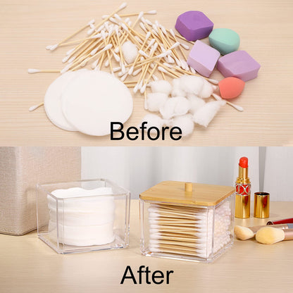 SUMTree Stackable Qtip Cotton Ball Holder 2-Layer Qtip Dispenser with Lid