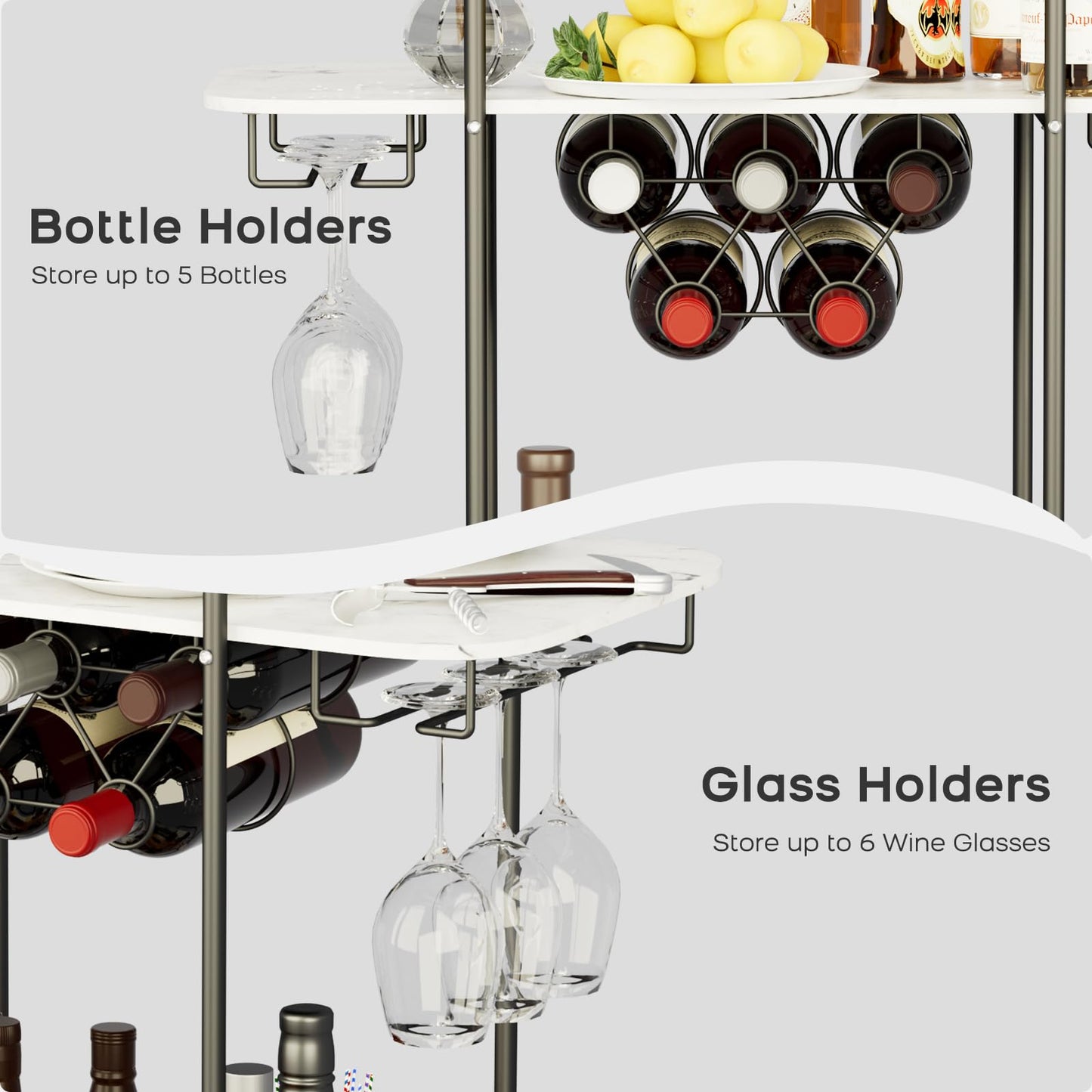 DAWNYIELD 2 Tier Mobile Bar Serving Cart, Drinks Trolley on Wheels, Black