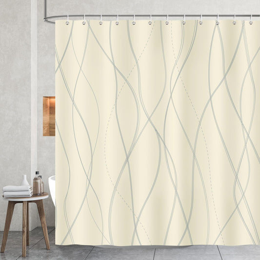 COZZSNUGE Modern Stripes Shower Curtain, Grey and Yellow Striped Bathroom Curtain 183 x 183 cm, Water Repellent Mildew Resistant Polyester with 12