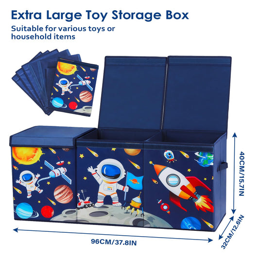 Decalsweet Astronaut Extra Large Kids Toy Storage Box with Lid,Foldable Oxford Toy Storage Organizer Box for Boys-963240cm-Lightweight Toy Chest