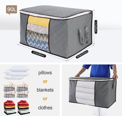 AiQInu Large 90 L Foldable Clothes Storage Bags Pack of 3 with Reinforced Handle, Storage Bags for Duvets, Clothes, Quilts, Pillows, 60 x 44 x 35 cm