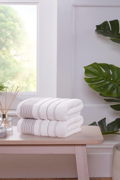 Rapport Home 2-Pack Dakota Stripe Hand Towels | 50x85cm | 100% Cotton | 500GSM | Absorbent & Soft Bathroom Towel Set | Oeko-Tex Certified | Natural