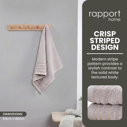 Rapport Home 2-Pack Linear Hand Towels | 50x85cm 100% Cotton 500GSM | Absorbent & Soft Bathroom Towel Set | Oeko-Tex Certified | Dove Grey