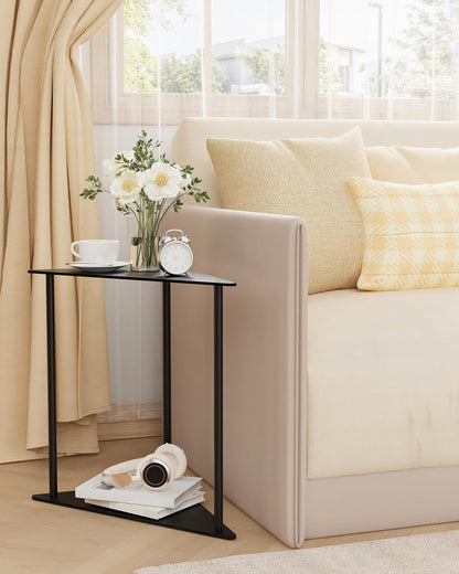 Yawinhe Triangle Metal Side Table,2-Tier Small Corner Table,Black,1 Pack