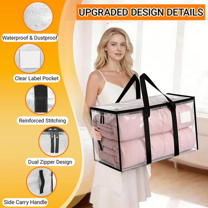 Large Moving Boxes and Storage Bags - 6 Pack 92L Heavy Duty Extra Large Moving Bags with Reinforced Bottom, Dual Zips & Clear Window for Decoration