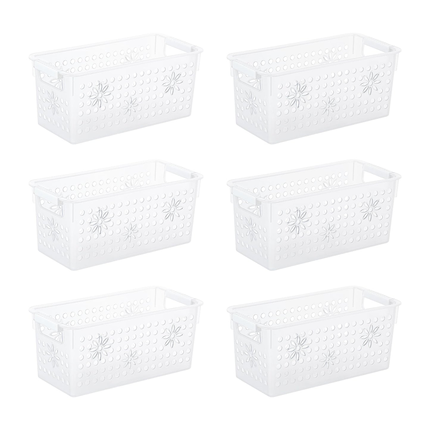 Cetomo Plastic Storage Box, Storage Baskets with Handle, Shelf Basket Organizer with Hole, Open Top Storage Bin for Home Kitchen Office, Transparent