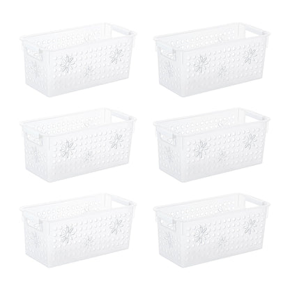 Cetomo Plastic Storage Box, Storage Baskets with Handle, Shelf Basket Organizer with Hole, Open Top Storage Bin for Home Kitchen Office, Transparent