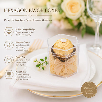 Okllen 36 Pcs Plastic Small Acrylic Box with Lid, Hexagon Clear Candy Boxes Wedding Favor Boxes
