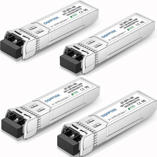 QSFPTEK 4Pack 10G-SR SFP+ 850nm 300M Module 10GBASE-SR Multimode LC SFP+ Transceiver for Cisco SFP-10G-SR, Ubiquiti UF-MM-10G, Netgear, Mikrotik,