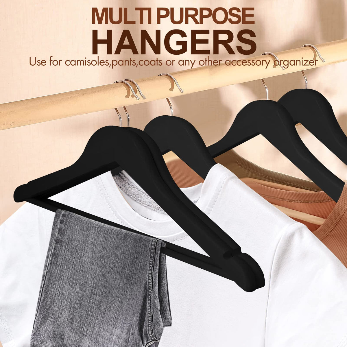 Coat Hangers,Set of 20 Natural Wood Wooden Coat Hangers with Round Trouser Bar and Shoulder Notches for Coat,Jacket,Suit,Dress,Trousers,Strong and