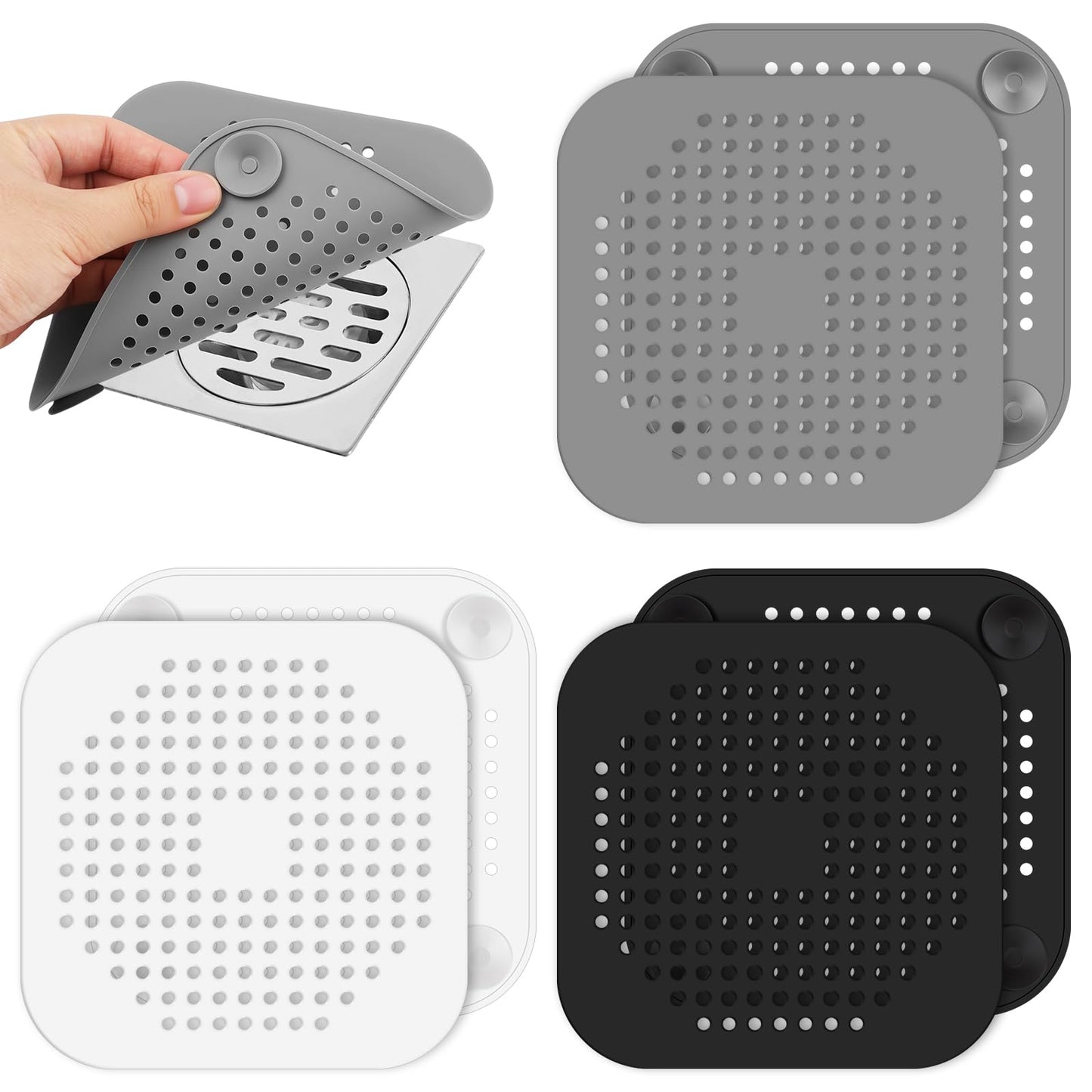 3Pcs Drain Hair Catcher - 5.7'' Silicone Shower Drain Protector - Reusable Sink Drain Strainer Hair Stopper for Shower Bathtub, Bathroom