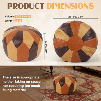 Ayrirel Unstuffed Moroccan Pouf Ottoman Footstools for Living Room,Waterproof Faux Leather Pouffe Foot Rest Cover,Boho Round Pouffe,Multifunctional