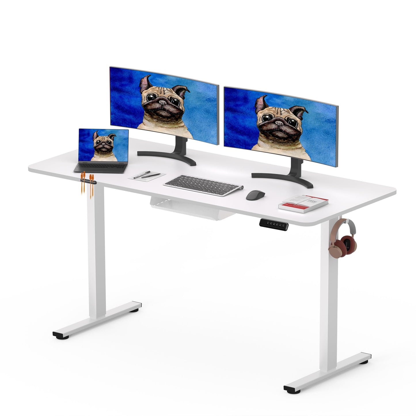 SANODESK 120 x 60cm Electric Standing Desk ONE PIECE Height Adjustable Desk with Cable Management Tray Sit Stand Desk for Office, White