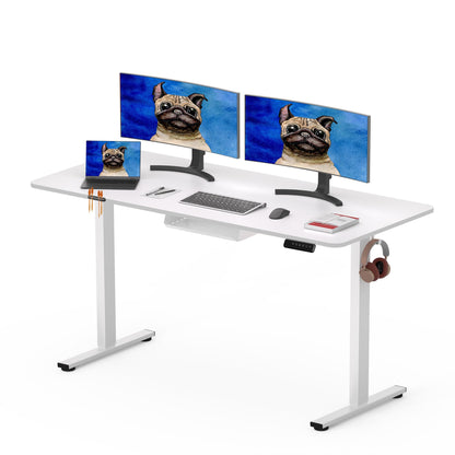 SANODESK 120 x 60cm Electric Standing Desk ONE PIECE Height Adjustable Desk with Cable Management Tray Sit Stand Desk for Office, White