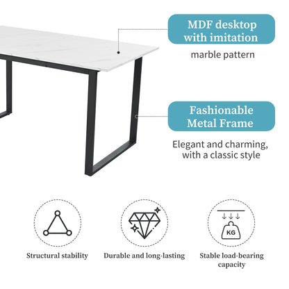 ModernLuxe Extendable Dining Table in Marble Pattern, Rectangular Kitchen Table with Iron Square Tube Legs for Home & Office, 140/180x80x75cm