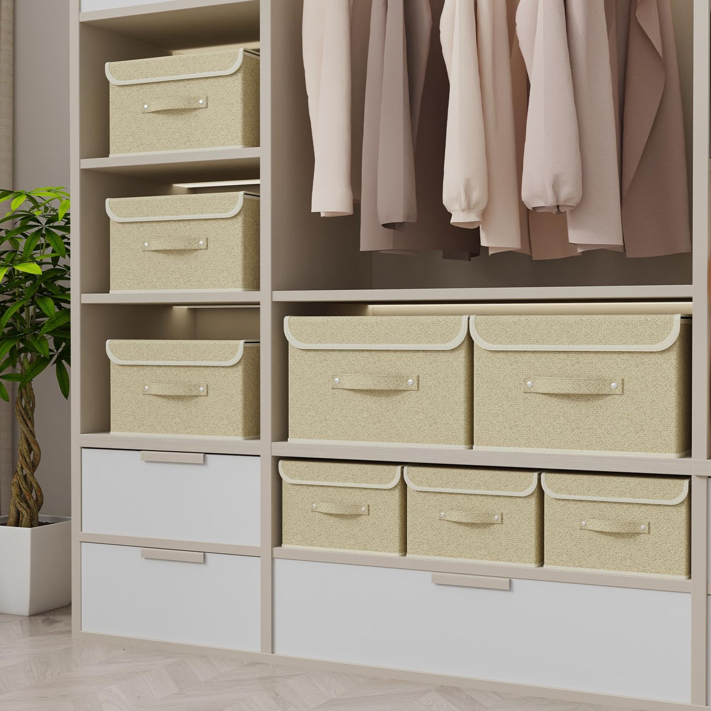 ENUMAIL Storage Bins with Handles,Grey and Beige,38x25x25cm,3 Pack
