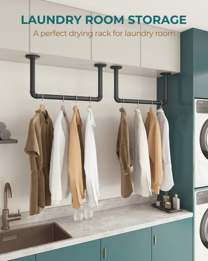 OROPY Set of 2 Wall Mounted Clothes Rail, 49cm Industrial Pipe Clothes Rack