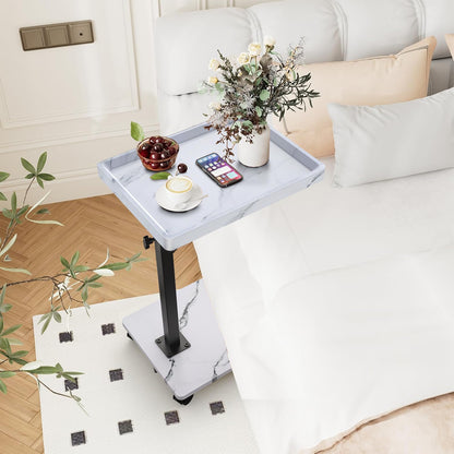 XNSDXV C Shaped Side Table Adjustable Height, 360°Swivel Bedside Tables With Wheels, End Table for Small Spaces, Sofa Side Tables For Living room