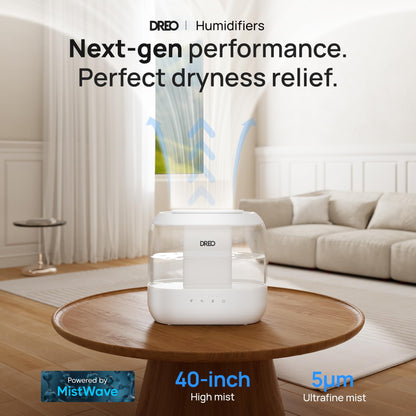 Dreo Humidifier for Bedroom, 4L Cool Mist Humidifiers for Home, 32H Runtime,Essential Oil Diffuser,28dB Quiet Humidifier for room, Night Light, Rapid