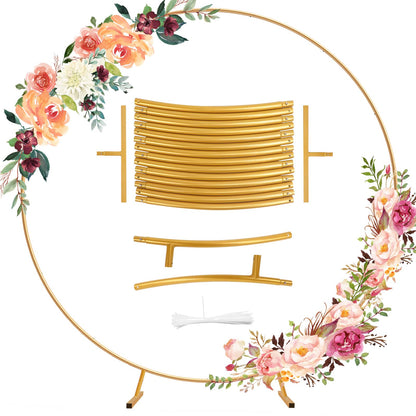 PlusFive Round Backdrop Stand, 6.9ft (2.1m) Gold Circle Round Arch Stand, Wedding Arch Frame, Big Size Arch Stands for Wedding Birthday Baby Shower