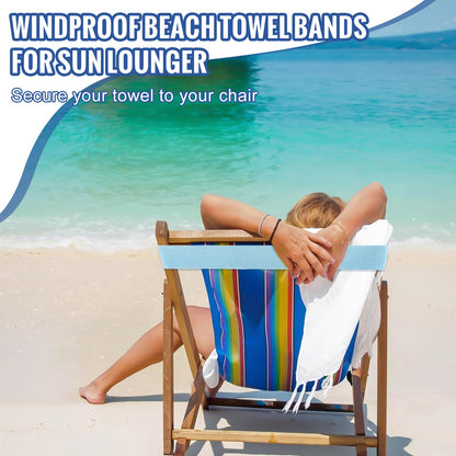4 Pack Towel Bands for sun Loungers,Elastic Bands for Sunbed Towel, Windproof Towel Bands, Better Towel Chair Clips Beach Towel Holder for Chair
