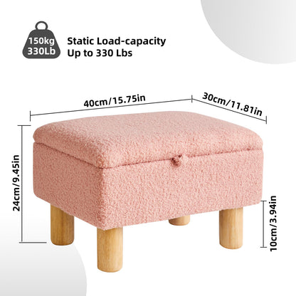 Aibiju Small Footstool with Storage, Faux Teddy Fur Upholstered Ottoman Pouffe Stool, Sofa Footrest Change Shoes Stool for Living Room and