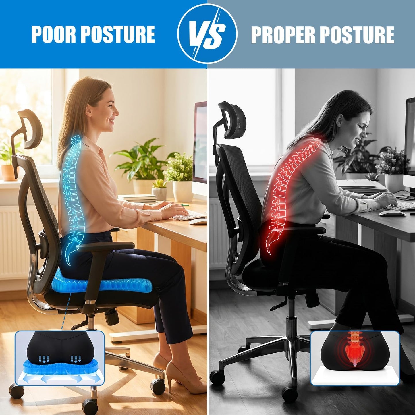 zxevg Honeycomb Gel Seat Cushion Non-Slip Breathable