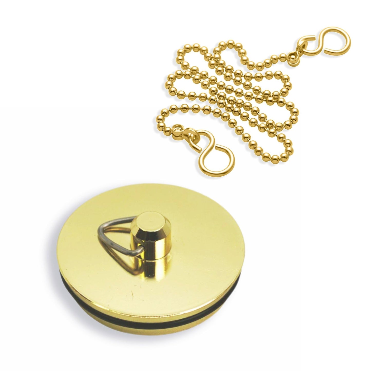 45mm Brass Bath Plug with 18in Ball Chain & S Hook | 1¾in Stopper