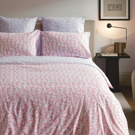 LERUUM Pink Lilac Duvet Cover Double Reversible Ditsy Floral Botanical Premium 200TC Cotton Percale Bedding Set Hotel Quality Piped Pillowcases