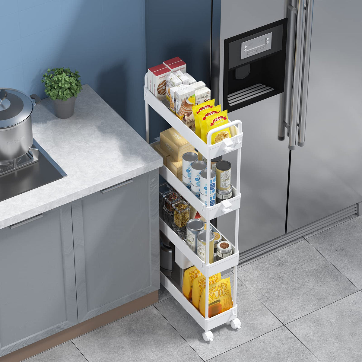 SOLEJAZZ Storage Trolley Cart Slim Rolling Cart Mobile Storage Shelving