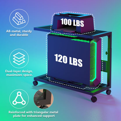 Moricher Computer Tower Stand - Height Adjustable 2-Tier ATX-Case PC Stand Printer Rack Pegboard with Rolling Wheels & Mousepad for Home Office