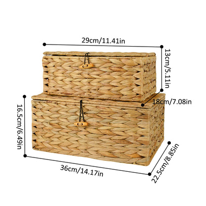 Esoes Wicker Storage Basket Woven Rattan Storage Box With Lids Seagrass
