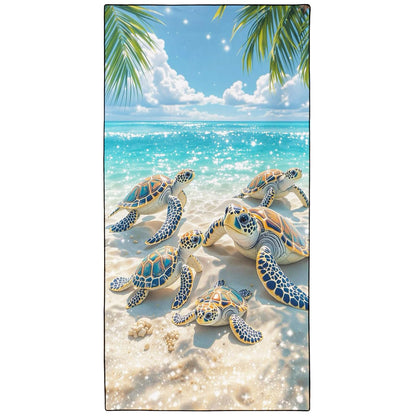 Violetpos Sea Turtle Family Beach Towel, Extra Large 180x90 cm 250GSM Microfibre, Sand Free Quick Dry